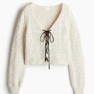 H&M Lacing-Detail Pointelle-Knit Cardigan